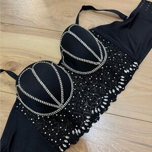 Thomas Runway No. 1 Jeweled Rhinestone Black Corset - Women’s Small